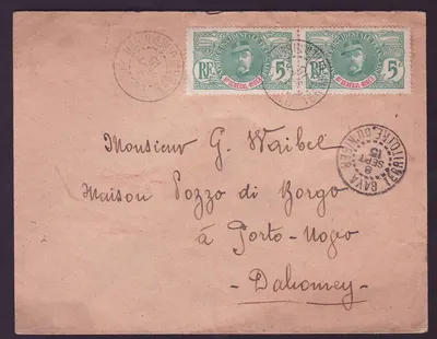 Haut Senegal & Niger Carta com 2*5c Governador Ballay cad Madoua SEPT 15 + Gaya Niger para Porto-Novo Dahomey Raro
