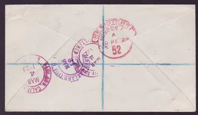감비아 감비에 커버, GPO 감비아 cds 6d 가치, 오클랜드 미국으로 1929년 날짜 — 뒷면