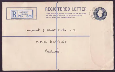Gambia Gambie Registered letter with Elephant set (12 values)  cand NO 1928  scarce  to Bathurst — Verso