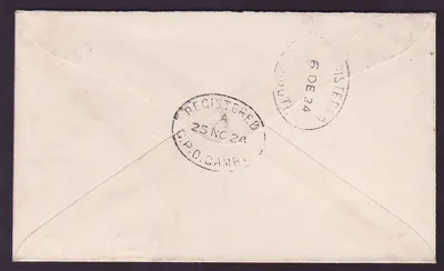 Gambia Gambie 5s Elephant value on Wilson cover  dated NO 24 Rare  to Birmingham  England — Verso