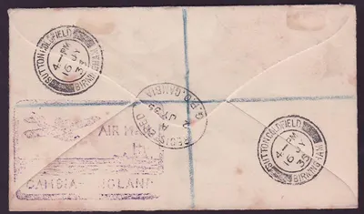 Gambia Jubiläumsausgabe auf 1935 Umschlag nach Sutton Coldfield, England Luftpost Stempel — Rückseite