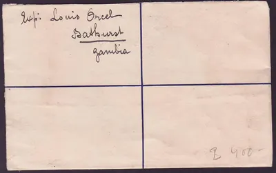 Gambia registrierte Briefmarke mit 3d Elefant-Wert vom 1929 nach Champel Genf Schweiz — Rückseite