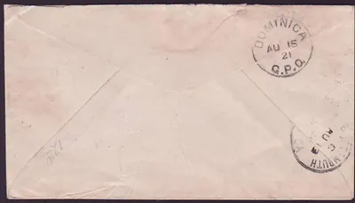 डोमिनिका मैरिगोट (दुर्लभ छोटा कार्यालय) 12 अगस्त 1921 अमेरिका संघ के कैम्डन के लिए अपरिचित व्यावसायिक गांव के मेल — पीछे
