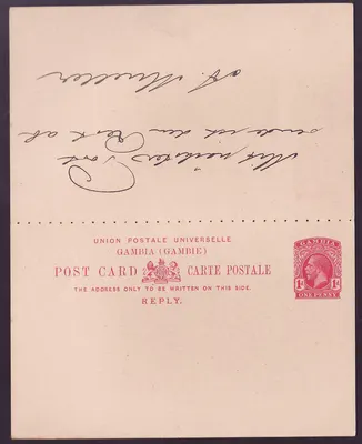 Gambia Gambie Postal stationary 1d+ 1/2d + 1 1/2d for Hannover Germany can 3 5 13 — Rückseite