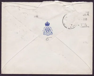 Auf Brett geprägter Stempel für London, England, Dampfschiff, Unüblich auf Umschlag — Rückseite