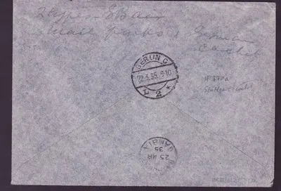 Gambia Gambie Zeppelin cover dated MAR 35 London  for Gambia  RARE — Verso