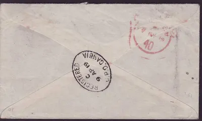Gambia Gambie Registered with 7d franking (2d + 5d) can MY 19 for Porchester England — Rückseite