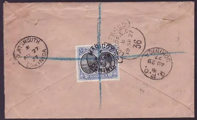 डोमिनिका मैरिगोट 26 अगस्त 1927 1 1/2 पैंस + 3 पैंस रिवर्स पर हड्डर्सफील्ड, इंगलैंड पोर्टसमाउथ ट्रांजिट के लिए — पीछे