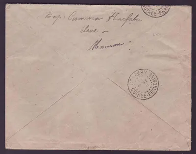 Guiné Letra 50c Gue de Kitim só cad Mamou Mai 28 para Paris França — Verso