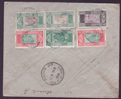 Guiné Carta com valores no verso Gue de Kitim selos multicoloridos cad 1930 para Paris França — Verso