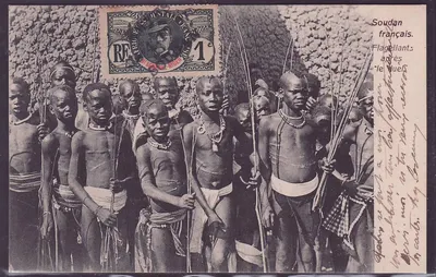 Soudan CPA Flagellants apres le duel avec 1c Gouverneur Ballay et RARE cachet Kayes 4 10 07 dactylographié
