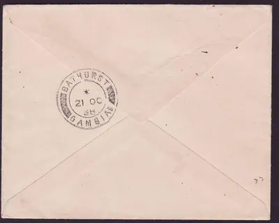 Gambia Gambie Zeppeling cover with 9d adhesive to Bathurst Gambia Aviation RARE — Verso