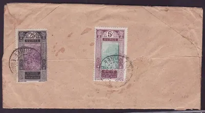 Gwinea List z 3*25c + 25c + 5c na odwrocie na list do Paryża, Francja, kalendarz 1926 — Rewers