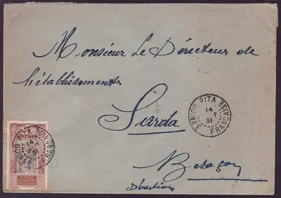 Guiné Carta com 50c Gue de Kitim sozinho na carta com carimbo de Kita 1931 para Besançon França
