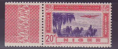 Niger Poste Aérea 20F n°15 VARIAÇÃO Centro dobrado ** Novo sem dobradiça Bordas de Folha Excelente estado Assinado