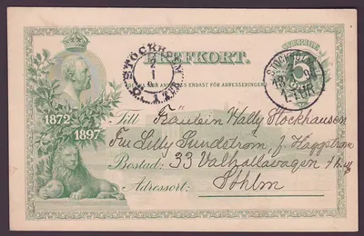 Suécia Material Postal Estacionário Leão Estocolmo 1898 cds Raro