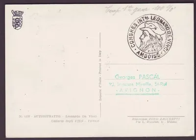 França CARTE MAXIMUM Leonard de Vinci Amboise 9 7 1952 Raro Leonardo da Vinci Leão — Verso