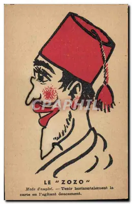 Le "Zozo" — caricature d'un homme en fez rouge — éditeur non visible