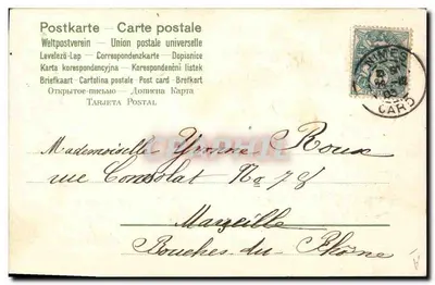 Vier kleine engelen die vierbladige klaverbladeren vasthouden — 1904 — Marcel Pazz — Achterkant