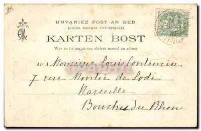 Kaptury bretońskie — Kobieta z Lanrieuc (okolice Concarneau) — kolekcja E.H. n°599 — Rewers