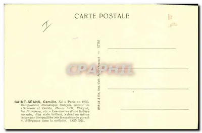 Saint-Saëns — retrato — Braun & Cie, Imp.-Edt. (França) n° 47783 — Verso