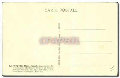 Marie-Joseph La Fayette — Portrait en uniforme — éditeur BRAUN & Cie, Imp. - Edit. (Paris, France) n° 110016 — Verso