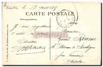 O "TRIUMPH" — Navio de guerra inglês de 12.000 toneladas, afundado em 25 de Maio de 1915 — E. La Doley, Imp. Editado, Paris — Verso