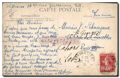 Tarjeta postal antigua Folklore Trajes bretones Muchacha de Huelgoat y Scrignac — Reverso