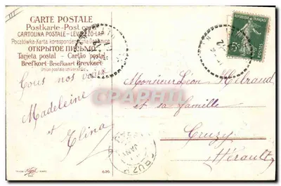 Carro floreado y paloma — Feliz año — Tarjeta postal de Levrez-Lap — Reverso
