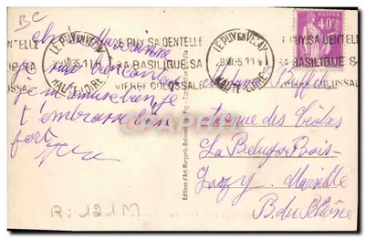 Les Dentellières de la Haute-Loire — Trajes de Espaly, cerca de Le Puy — Ediciones de Arte Marguerit-Le Puy, n° 2619 — Reverso