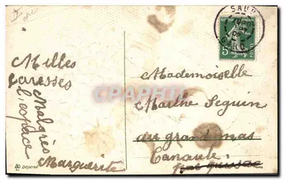 Bilhete postal antigo Fantasia Mão Flores — Verso
