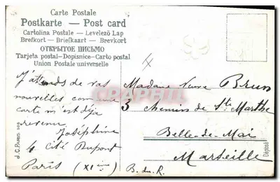 Bonne Hâte — paisagem fluvial com mão segurando flores — editor J.C. Paris — Verso