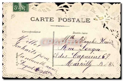 Buon anno — mano che regge una penna tra fiori e colombi — editore non visibile — Verso