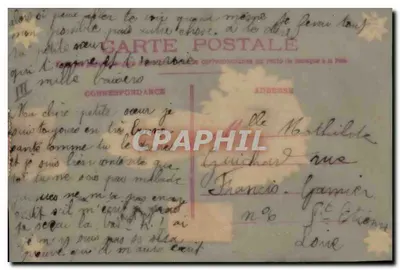 Mano que sostiene un ramo de flores — Tarjeta postal decorada con motivos florales y sellos — editor no visible — Reverso