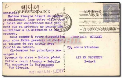 Madame Marcelle Tinayre — portret — Librairie Lévy, Parijs — Achterkant