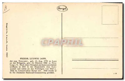 Friedrich Ludwig Jahn — Turnvater e pedagogo — Stengel & Co., Dresden 499042 — Verso