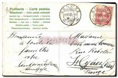 Fleurs et houppes de bonheur — carte de vœux pour l'année 1906 — éditeur Weltpostverein — Verso