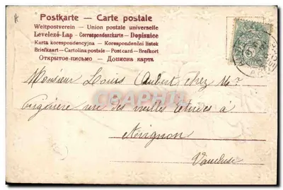 Ręka z bukietem myśli — Wesołych Świąt — wydawca nieznany, nr serii nieczytelny — Rewers