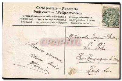 Blauwe bloemen in een vaas — Sincère affection — Carte postale universelle — Achterkant