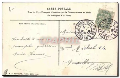 Colombes portant un enveloppe — scène de courrier — K. F. ÉDITEURS, PARIS. SERIE 1463. — Verso
