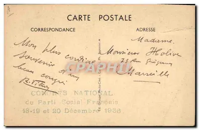Portrait de profil de La Rocque — éditeur Ed. Groupes Photo-Ciné, 1936 — Verso