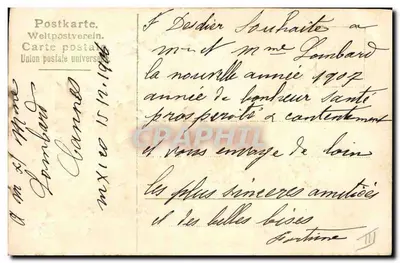 Flores y hiedra — Año 1907 — Tarjeta postal, Unión Postal Mundial — Reverso