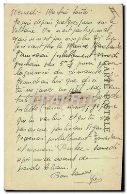 Francuska Marynarka — pancernik 'Voltaire' — fotografia H. Cheule, Brest — Rewers