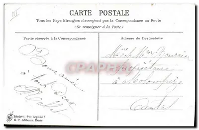 Dos manos unidas en un corazón — violetas y flores azules — Editores K.F., Pau, Serie 0.1802 — Reverso