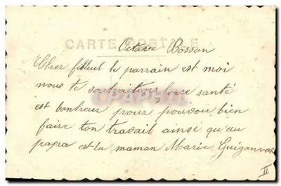 Boa Ano — carta decorada com flores e uma mão segurando um pequeno quadro — editor desconhecido — Verso