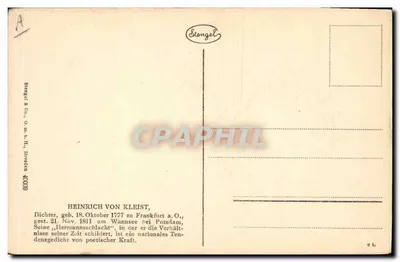 Heinrich von Kleist — Poeta — Stiengel & Co., Dresden 40039 — Verso