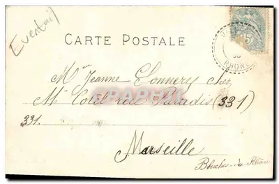 Jovem mulher em quimono — com leque e lanterna — C. M. Paris — Verso