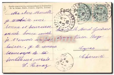 Glückwunsch zum Jahr 1905 — vier Porträts junger Mädchen in den Zahlen — Verleger nicht sichtbar — Rückseite