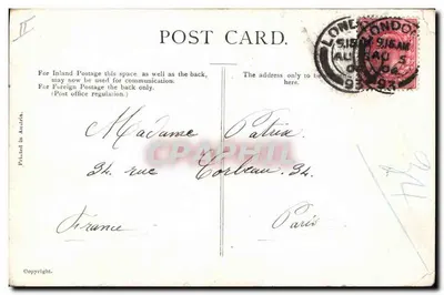 Bilhete postal antigo Fantasia Anjo Ave Fantoche Coração — Verso