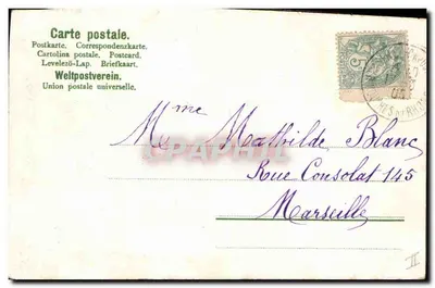 Cesto de flores — Boa festa — Cartão postal da União Postal Universal — Verso